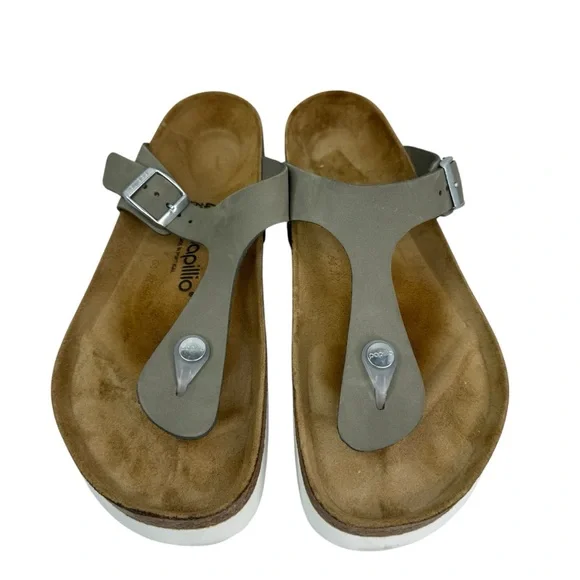 BIRKENSTOCK PAPILLIO GIZEH PLATFORM NUBUCK LEATHER DOVE GRAY Sz 42 Women’s Sz 11